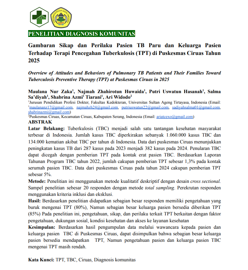 JURNAL DIAGNOSIS KOMUNITAS (TPT) PUSKESMAS CIRUAS